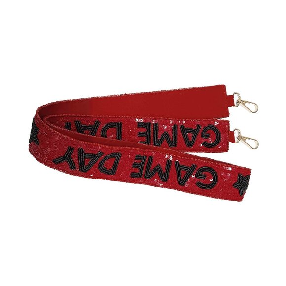 GEORGIA BULLDOGS Red Black Sequin Beaded Crossbody Bag Guitar Handbag Strap - Picture 2 of 3